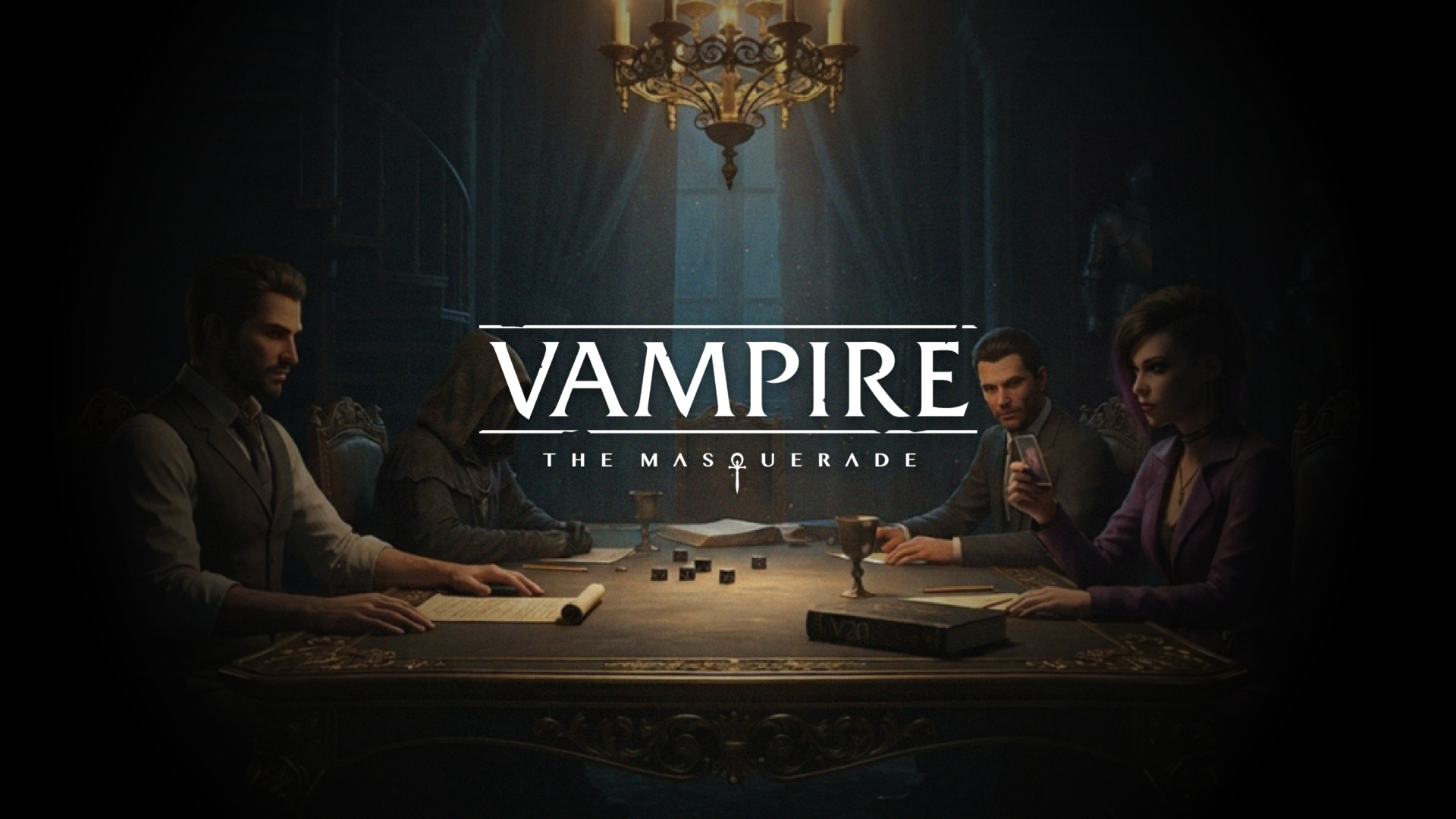 Arte oficial de Vampiro: A Máscara destacando a apresentação da sexta edição durante a Gen Con 2026.